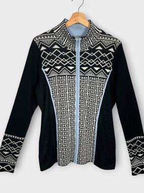 ICELANDIC DESIGN Merino Wool Blend Zip-up Sweater L Pockets Nordic Apres Ski